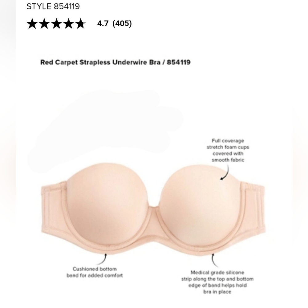 Wacoal Women's Size 36H Red Carpet Strapless Underwire Nude Sand Seamless Bra